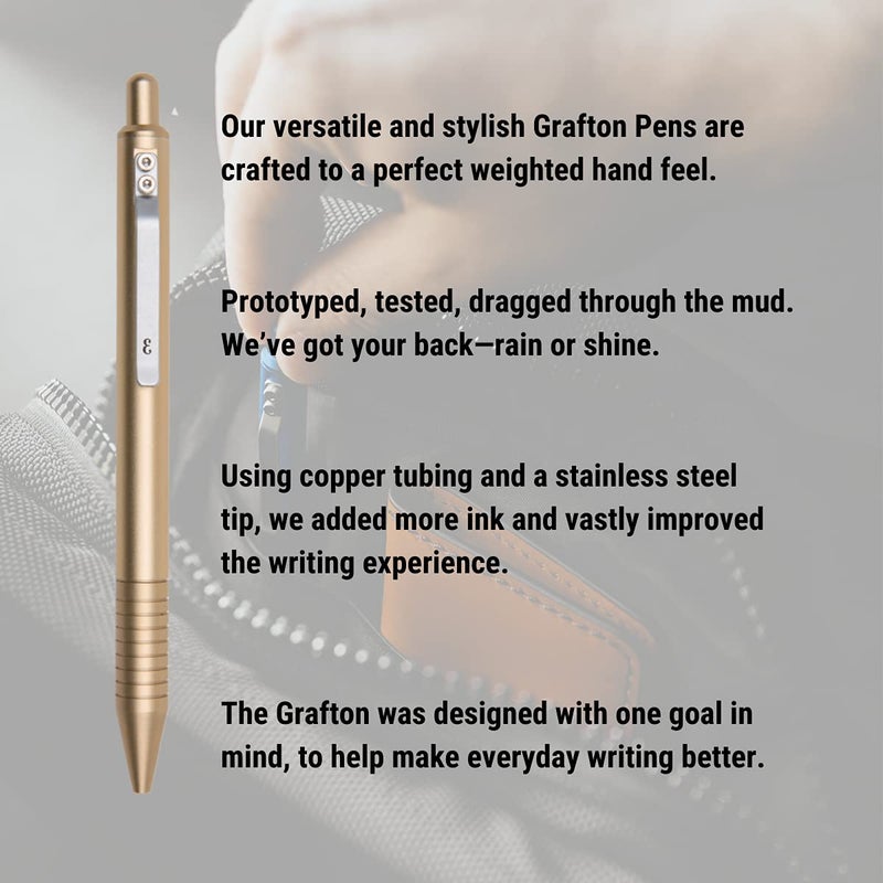 Everyman Gold Grafton Full Click Refillable 0.7mm Gel Ink Pen | Sleek Anodized Aluminum EDC Pen with Deep Grooved Grip | Smooth Writing Pocket Pen for Office, Travel, Gifting & Daily Use - Image 2